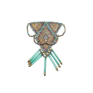 Multicolor Long Seed Beaded Fringe Medallion Brooch Pin Vintage